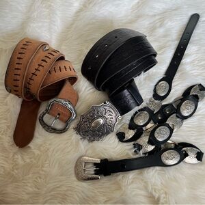 Genuine Leather Western Style Belts Bundle Black Brown